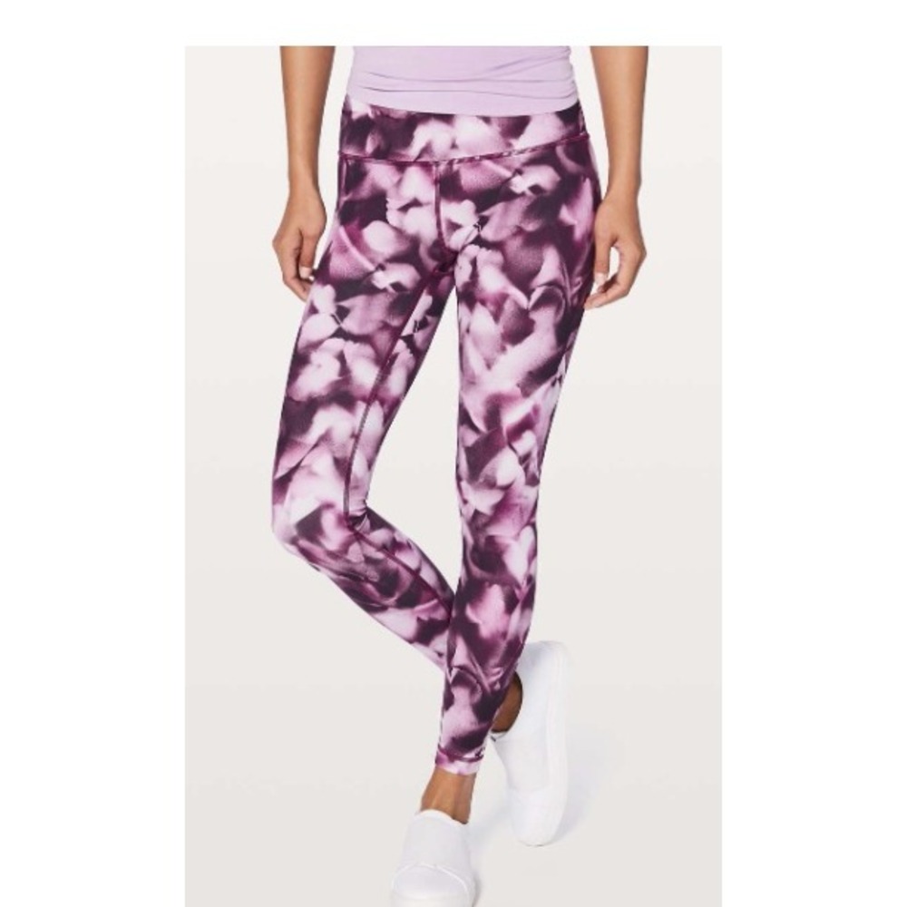 Lululemon Wunder Under‎ High Rise Floral Print Leggings Purple White Size 6